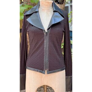 Amazing Michelle Nicole Leather Collar & Cuffs Zip Up Cardigan Shirt - M